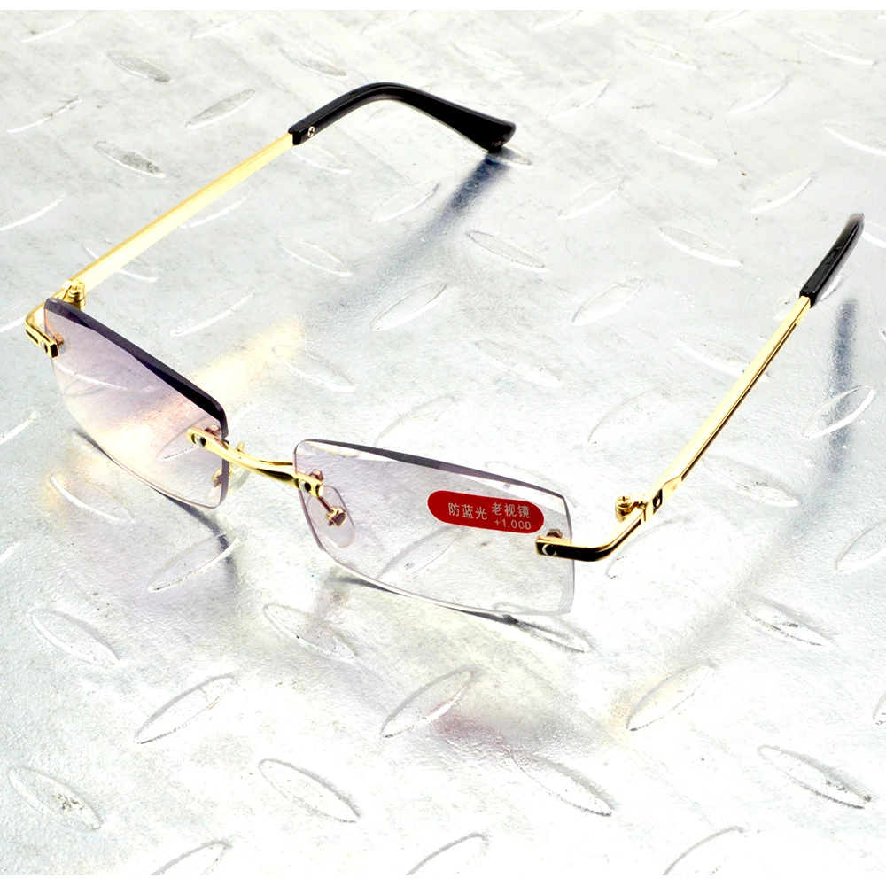 

Gold Frame Titanium Alloy 15 Layers Coated Medical Silicone Nose Pads Antislip Temple Rimless Frame Reading Glasses +0.75 To +4
