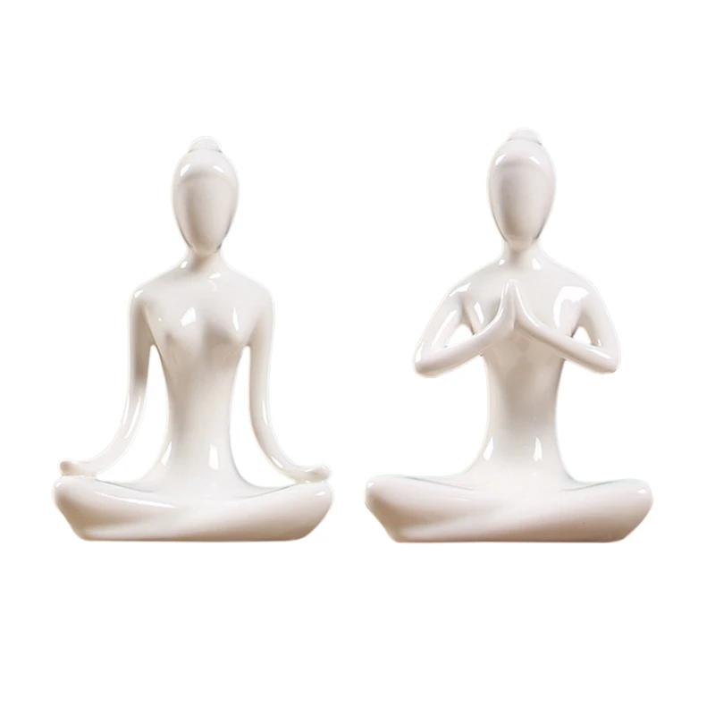 

2X Abstract Art Ceramic Yoga Poses Figurine Porcelain Yoga Lady Figure Statue Home Yoga Studio Decor Ornament 6 & 2