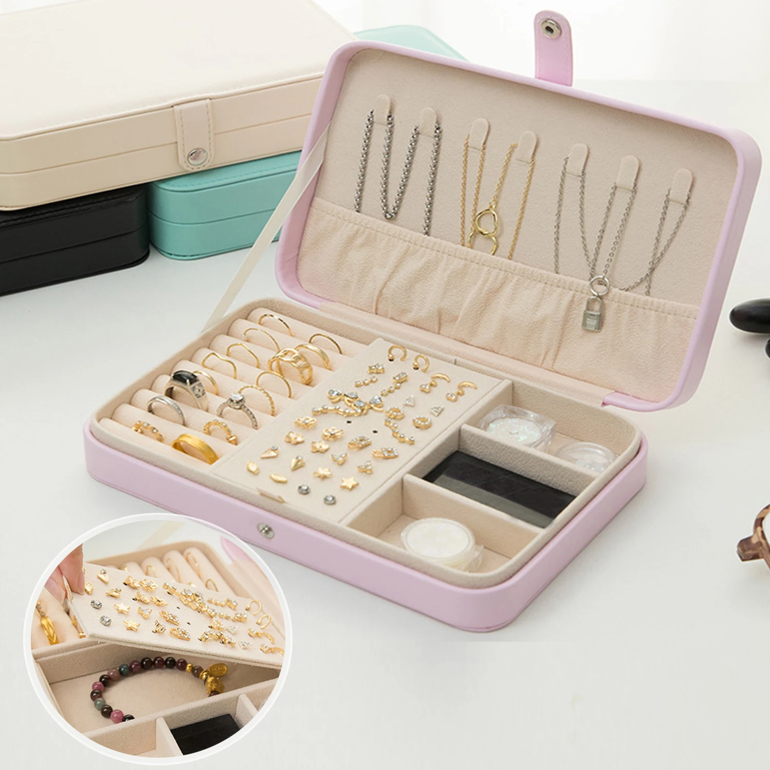 

PU Leather Jewelry Box Earring Ring Necklace Bracelet Multifunctional Storage Case Velvet Display Boxes Storaging Accessories