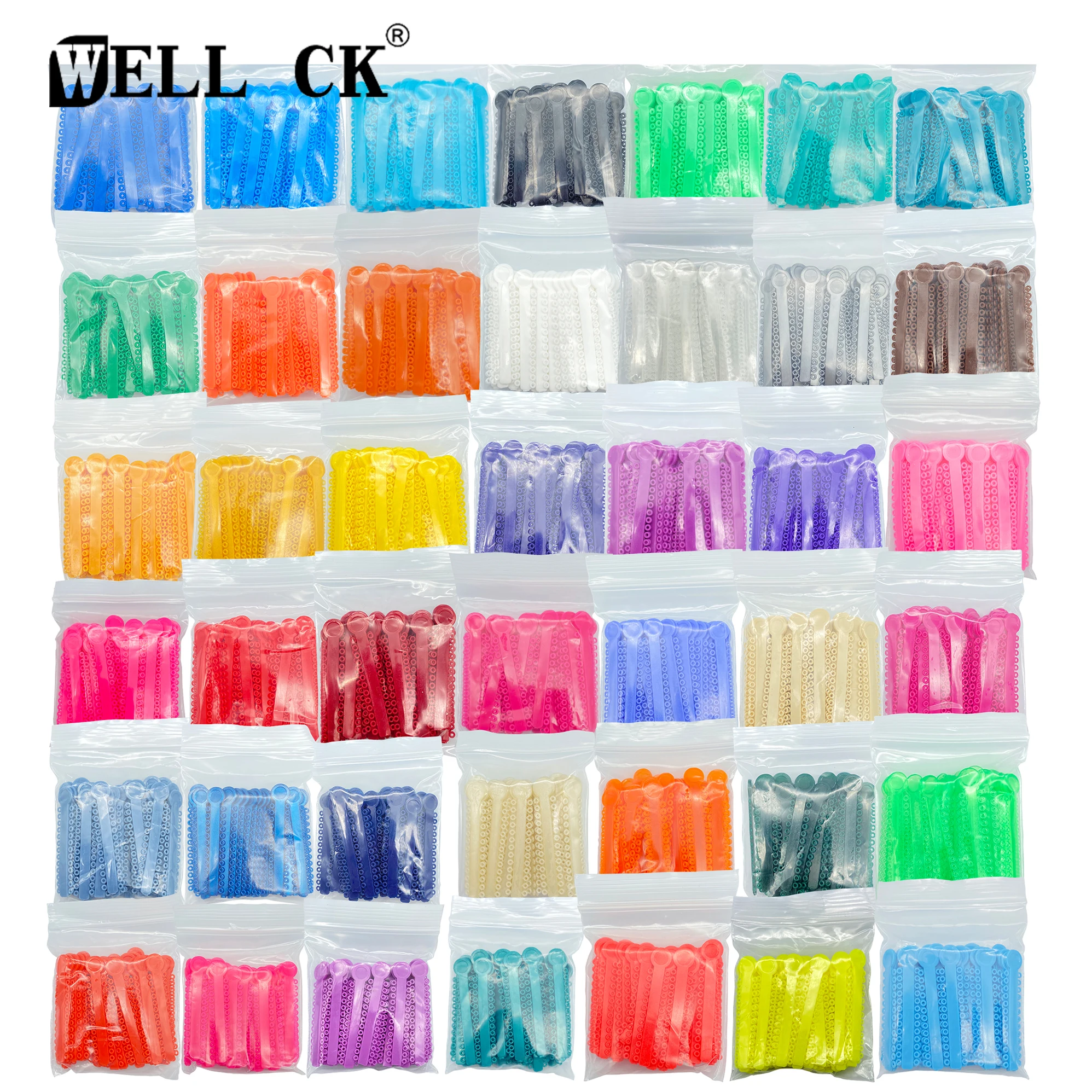 WellCK Dental Elastic Ligature Ties Bands Elastomeric for Orthodontic Brace Brackets 41 Colors 1040 Ties Rings per Pack