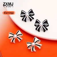 zxmj fashion pearl stud earrings simple bow stud earrings new sweet earrings for women hot selling oil drop popular ear jewelry