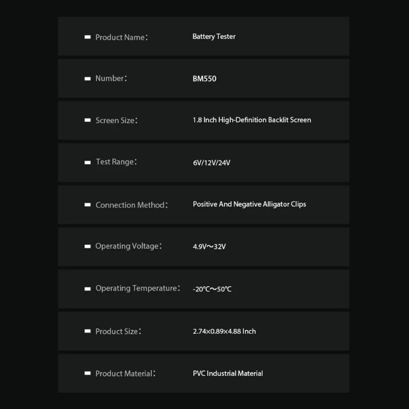 BM550 Тестер батареи грузовика 6V 12V 24V Анализатор Диагностический детектор