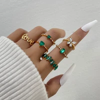 aprilwell 6 pcs vintage green crystal heart rings for women bohemia aesthetic y2k letter love butterfly luxury jewelry anillos