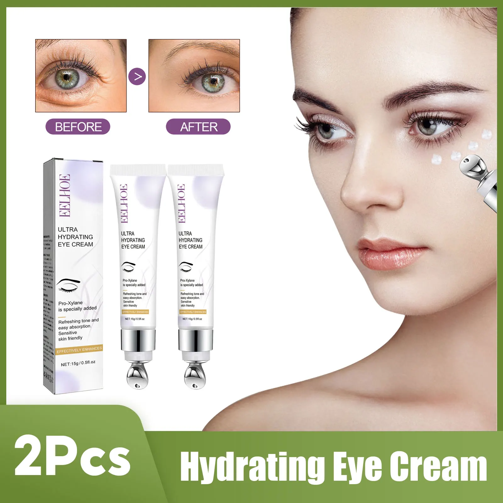

2PCS Hydrating Eye Cream Fade Fine Lines Eye Bags Remove Dark Circles Moisturizing Against Puffiness Anti-Age Firming Eye Skin