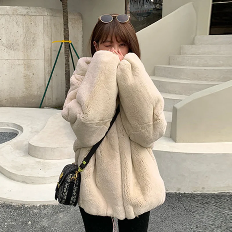 2022 New Women's Winter Coats Casual Fashion Loose Korean Version S-4XL Faux Fur Coat Furry Thickened Warm Hooded Jacket Female