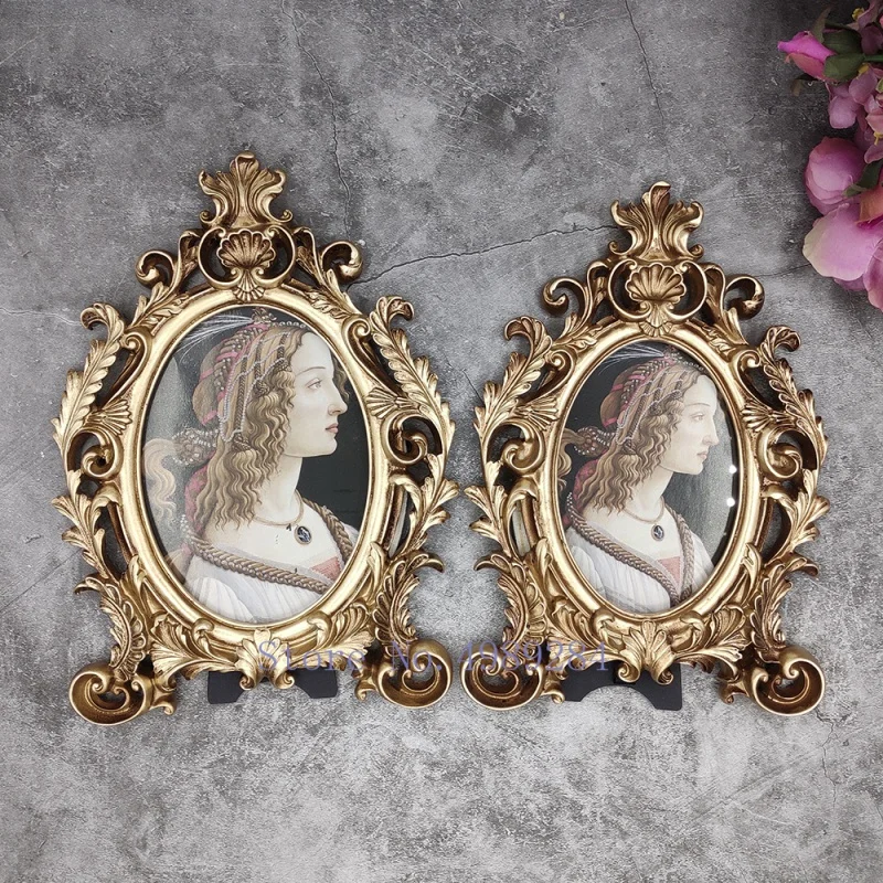 

Retro Photo Frame Relief Golden Oval Modern Home Desktop Decoration Photo Storage Display Photo Frames for Picture Gold