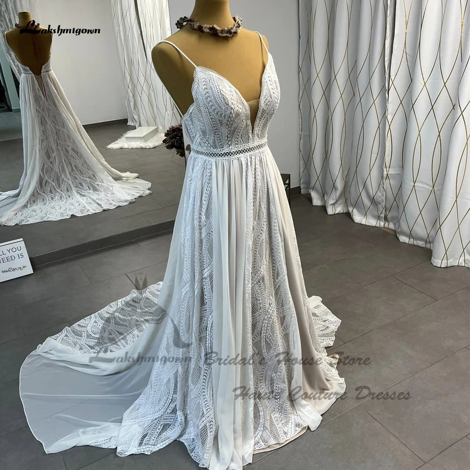 Vestido винтажное кружевное пляжное свадебное платье в стиле бохо на бретельках 202