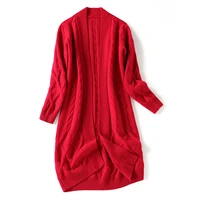 long cardigan women 100 cashmere v neck vintage geometric open stitch springautumn a straight red white sweater women