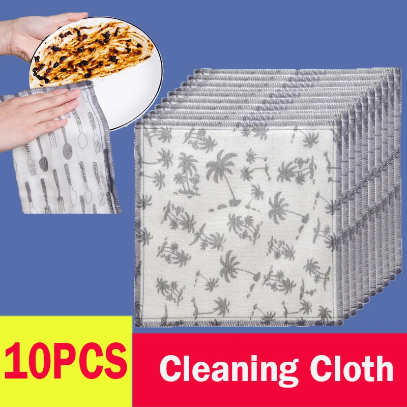 

10Pcs Dishcloths Tableware Cleaning Rags Thickened Anti-Greasy Bowl Plate Wipes Absorbent Cleaning Towel Kitchen Cleaning Tools