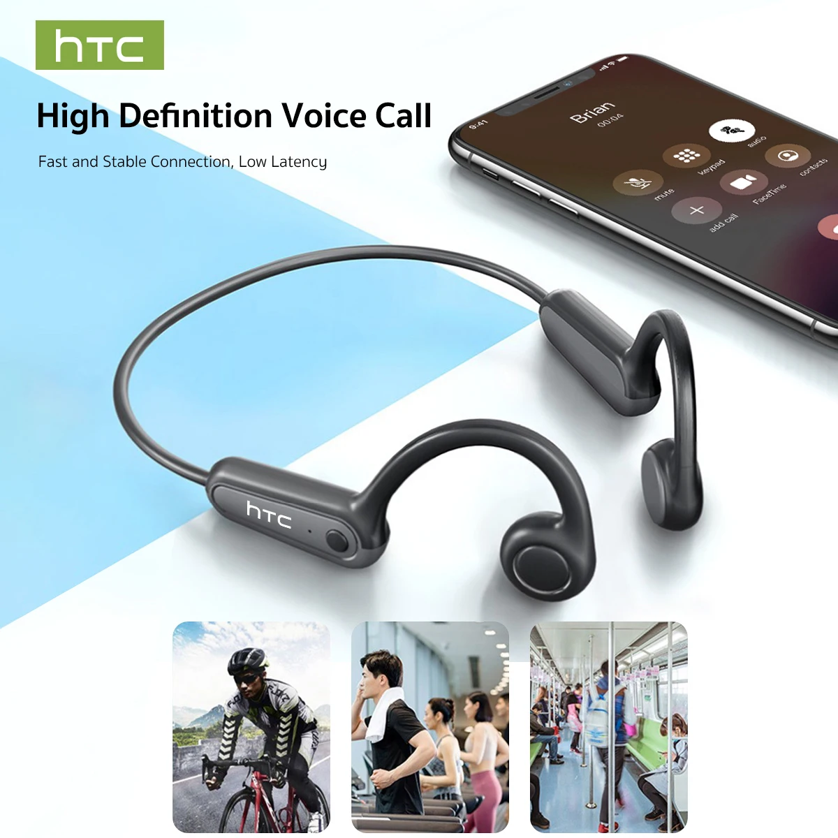 Фото Наушники HTC NE66 с костной проводимостью и Bluetooth, наушники с AI-переводом, легкие, стабильное соединение для бега и велоспорта. №5