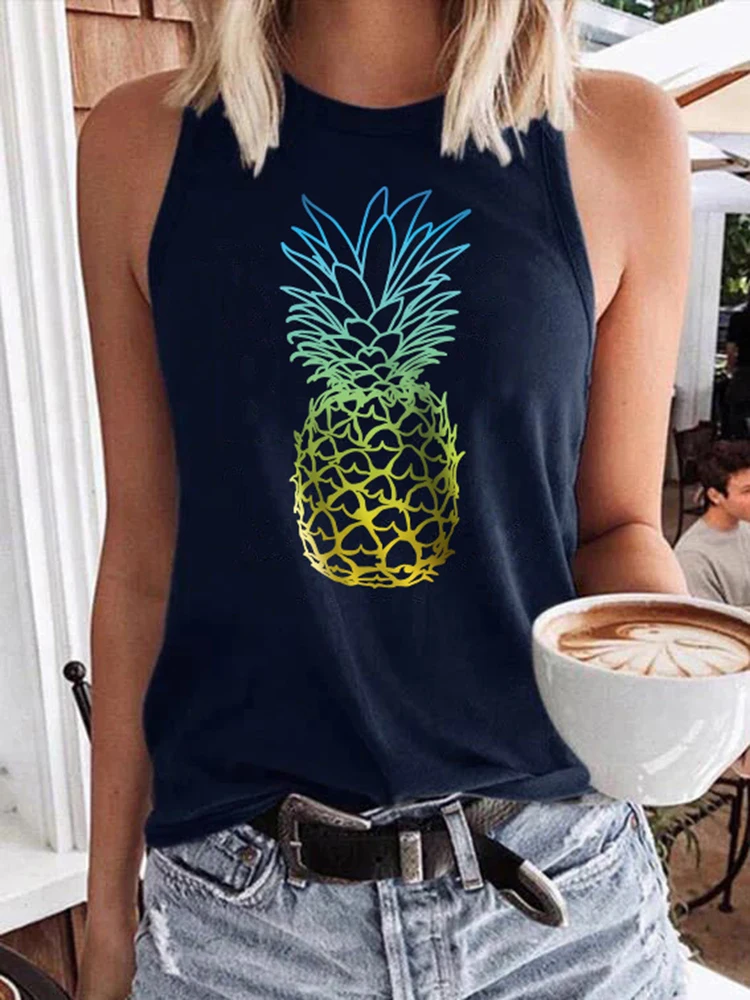 

Vintage Colorful Pineapple Gradient Racerback Tank Top for Women Summer Beaches Sleeveless Shirt Funny Graphic Tee Casual Tanks
