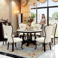 Marble dining table round table and chair combination dining table ebony household European solid wood dining table and chair co