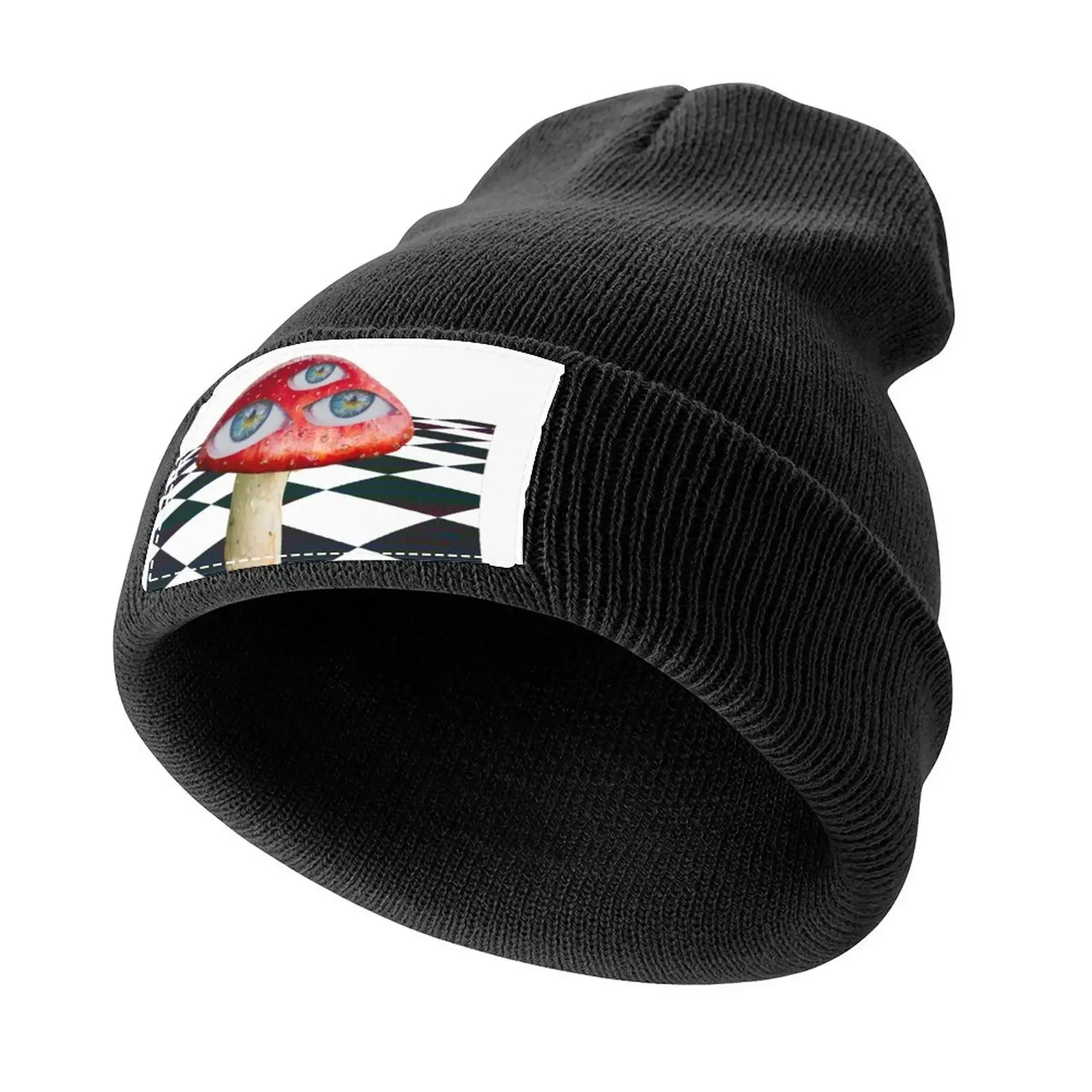 Dreamcore Weirdcore Aesthetics Mushroom Eyes Checker Floor V2 Вязаная шапка с термозащитным козырьком Snap Back