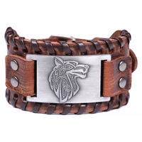 leather wolf head bracelet for women weave womens hand bracelets jewelry frosty wind forest animal wolf image accessories
