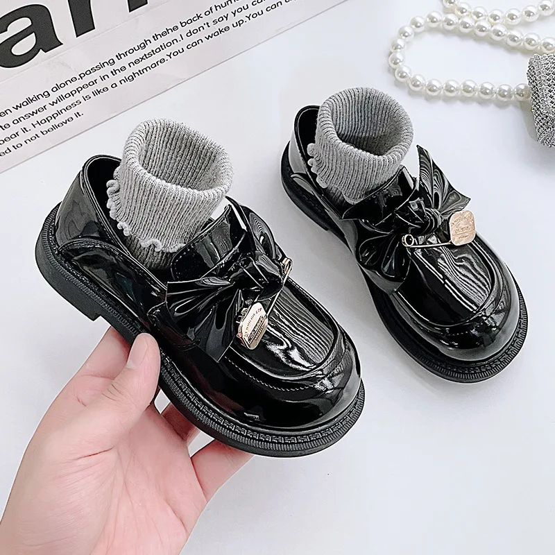 Small Leather Shoes Children British Style 2022 New Girls and Boys Spring Thick Bottom Mary Jane Japanese Glossy Fashion Loafers 