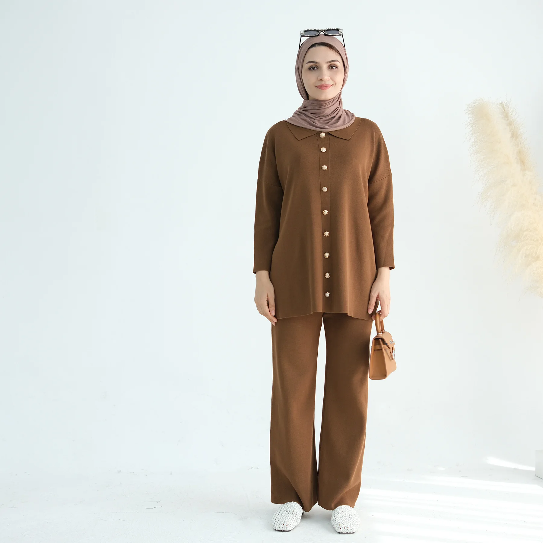 Зимний трикотаж свитер мусульманский скромный однотонный комплект из абаи топы