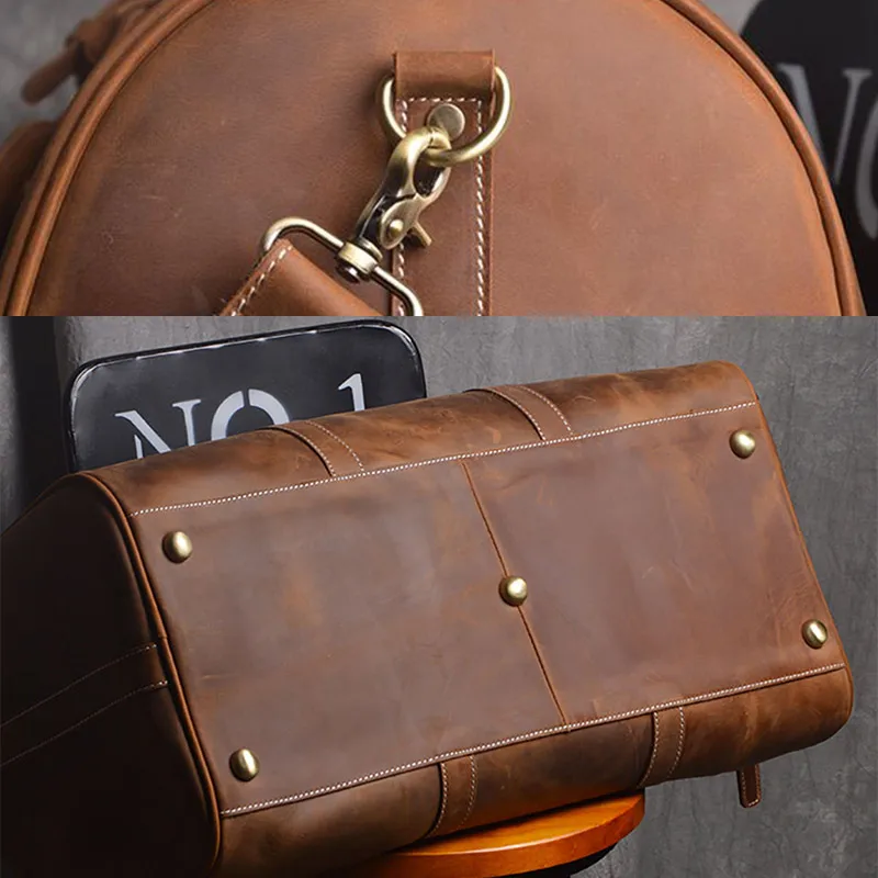 Men's Genuine Leather Travel Duffle Bag Men Large Business Travel Bag Male Crazy Horse Leather Shoulder Bag Travel Briefcase