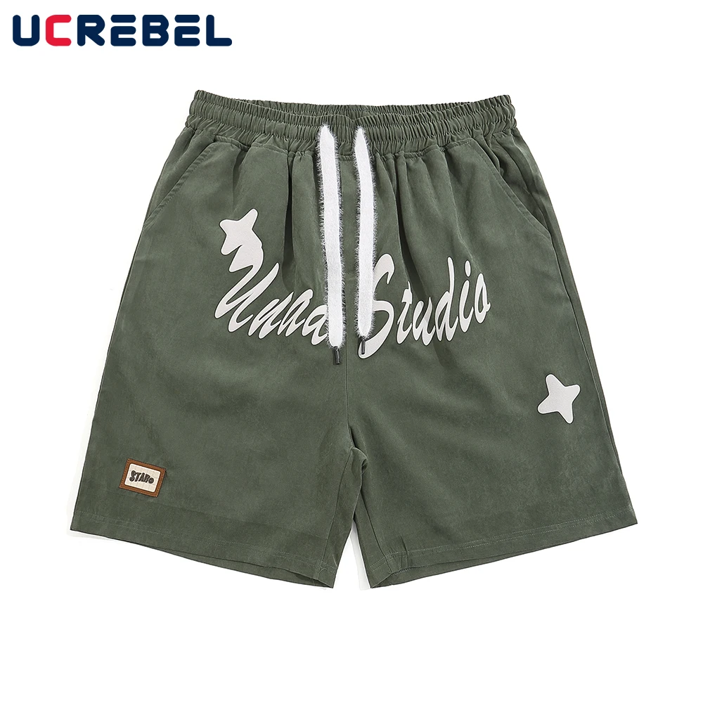 

Summer Casual Elastic Waist Shorts Mens Streetwear Loose Letter Print Sweatshorts Men