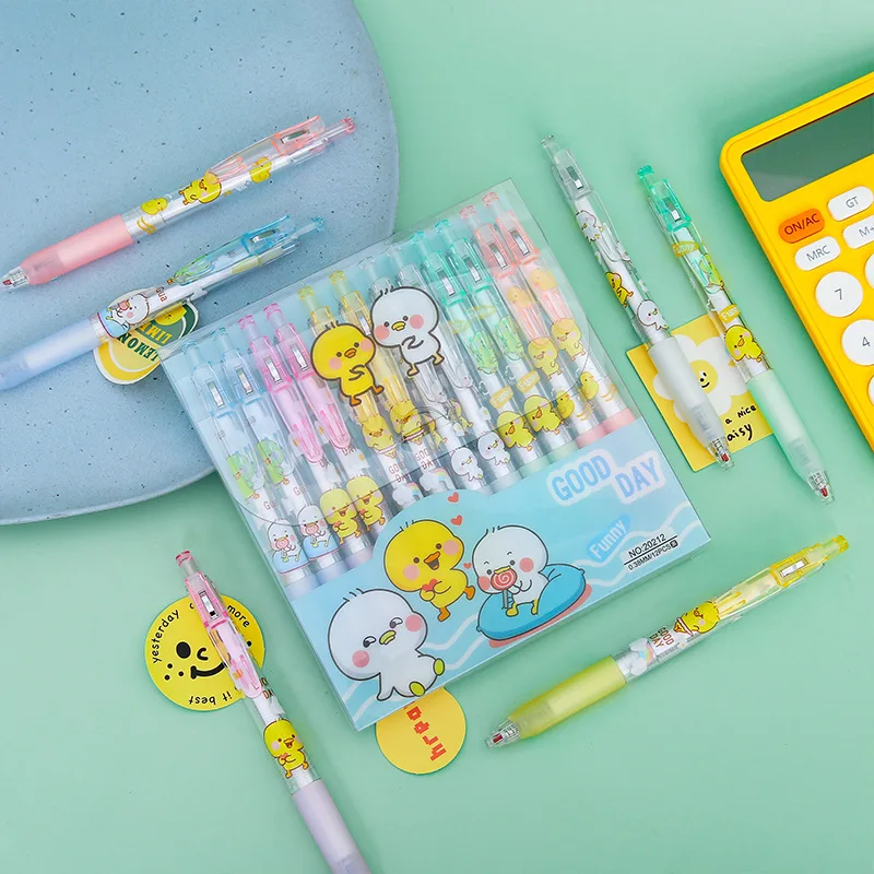 

12pcs/set Cartoon Press Gel Pen Black Pen 0.5mm Cute School Supplies Student Pens Accessories Kawaii Stationary Supplies