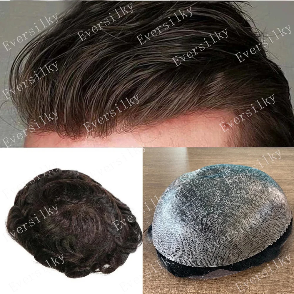 Natural Hairline Toupee Thin Skin Wig Full PU Brown 100% Human Hair Wig Indian Human Hair System Men's Prosthesis Hairpiece Unit