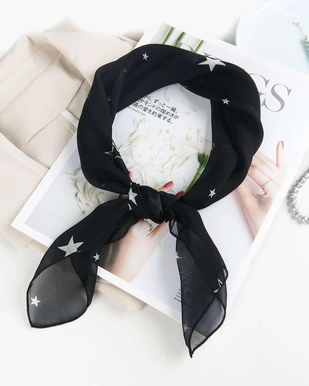 

Square scarf women's wild new scarf spring and autumn thin autumn and winter silk scarf Black