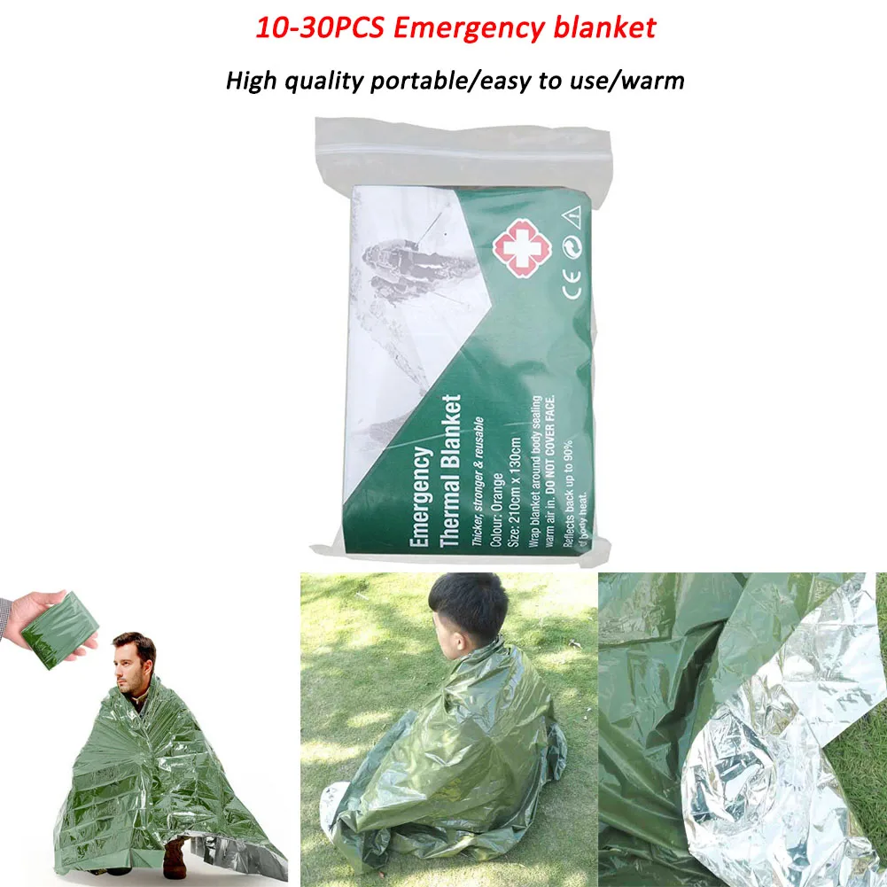 

10/20 шт. аварийное тепловое одеяло, уличное водонепроницаемое одеяло из фольги для выживания, спальный мешок, изоляционное спасательное одея...