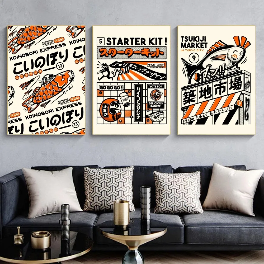 Takoyaki Oni Ramen Japanese Food Poster Self-adhesive Art Waterproof Paper Sticker Coffee House Bar Room Wall Decor