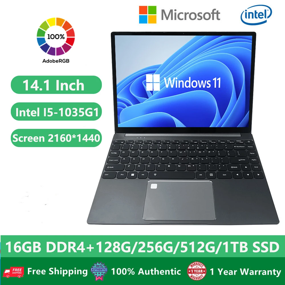 2023 Metal Woman Laptop Gaming Office Business Notebooks Win11 14.1Inch 2K Screen Intel Core I5-1035G1 16GB RAM+1TB Netbook WiFi