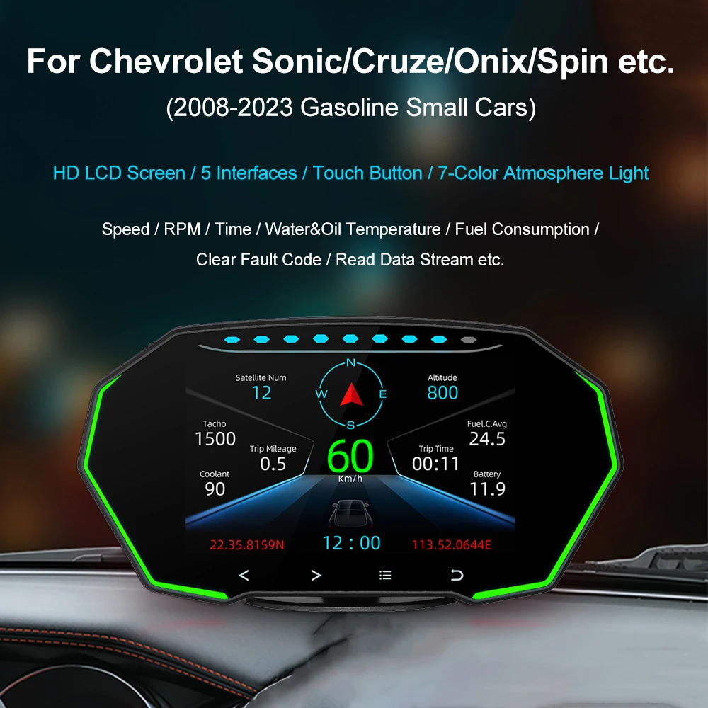 

Автомобильный датчик F11 HUD OBD2, GPS Спидометр, измеритель температуры топлива, воды, масла, для Chevrolet Sonic/Cruze/Onix, аксессуары