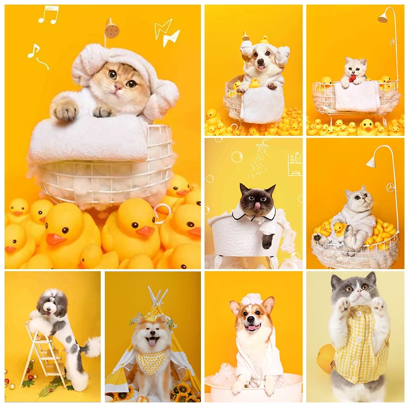 

5D DIY Diamond Painting Dog and Cat in Bath Diamond Embroidery Painting Full Round Diamond Mosaic DIY Rhinestone Home Decor Gift