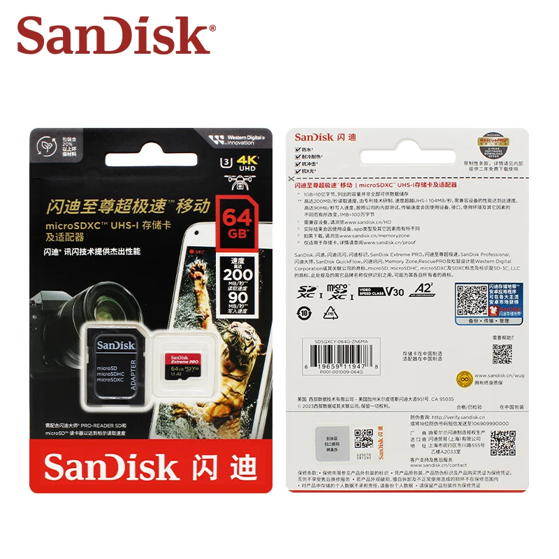 Фото Оригинальная карта SanDisk ExtremePRO microSDXC UHS-l с адаптером 64G 128G 256G 512G 1T U3 A2 V30 4K 32G A1 для планшета/монитора/ПК №5