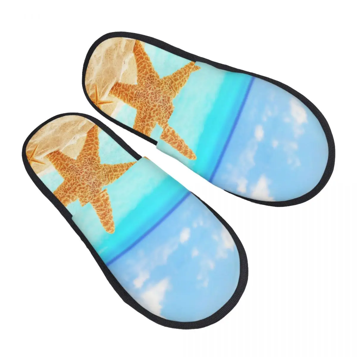 

Men Women Plush Indoor Slippers Starfish And Shells On Sandy Beach Warm Soft Shoes Home Footwear Autumn Winter 2023