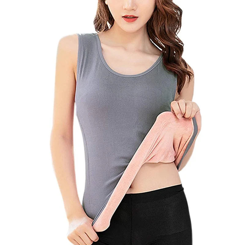 Womens Cotton Thermal Fleece Lined Underwear Tops Tank Warm Base Layer Vest  Sexy Winter Inner Wear Camisa Termica Mujer