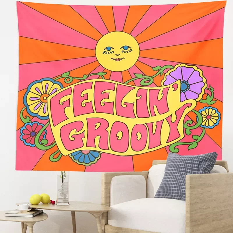 

80s Aesthetic Tapestry Wall Hanging Colorful Sunshine Wall Decor Psychedelic Tapestry Decor Living Room Bedroom Bohemian Print
