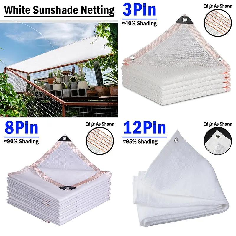40%~95% Shading 3Pin to 12Pin White Sunshade Net Garden Plants Sun Shelter Sunblock Shade Mesh Netting Outdoor Shading Sails