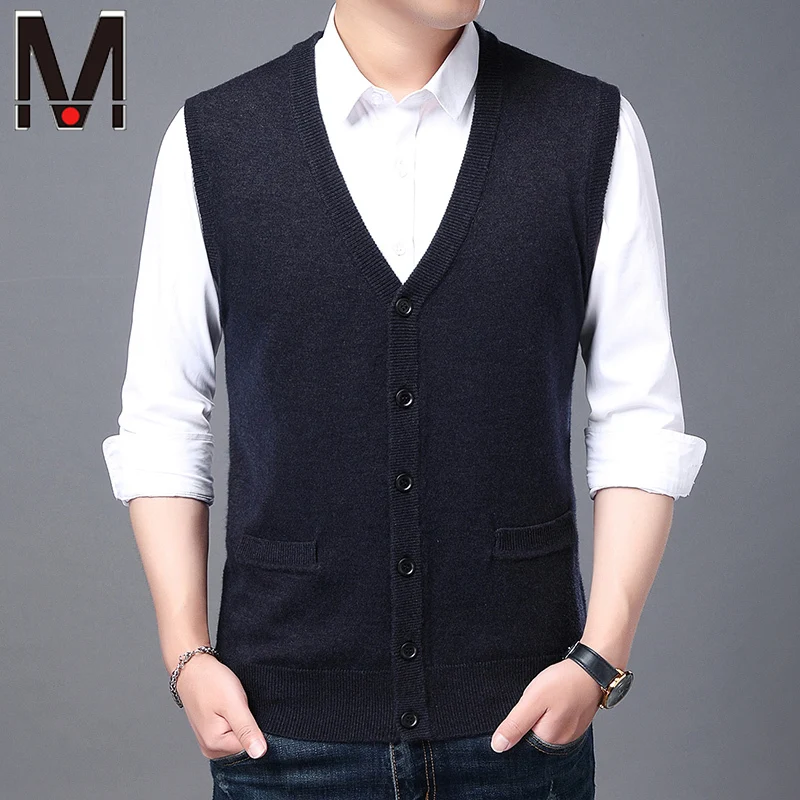 Autumn and Winter New Knitted Fashion Men's Thickened Sweater Tank Top Daily Work Coat Knitted Sweater Tank Top