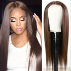 Парики HairUGo прямые из натуральных человеческих волос, 4 #, с застежкой на коричневую сетку, T-образные, цветные парики на сетке, перуанские предварительно выщипанные парики Remy для женщин, 150%, 180%