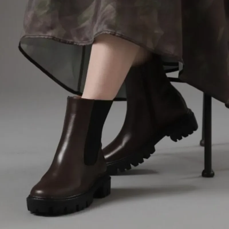 

Женские ботинки челси из коровьей кожи, на толстой подошве, с круглым носком, в винтажном стиле, осень 2023