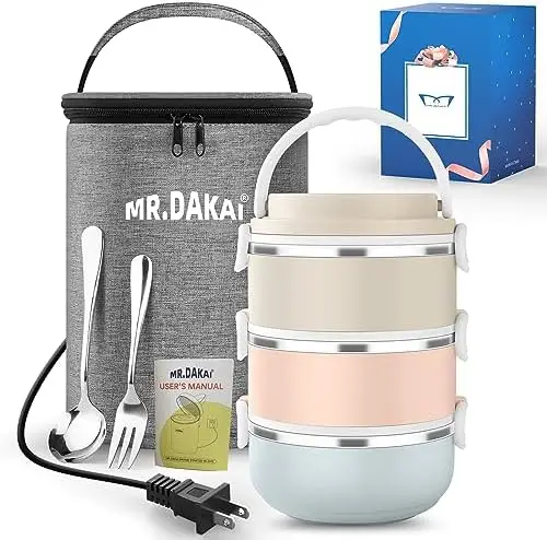 

Mr.Dakai Hot Food Bento Lunch Box for Adults - Electric Lunch Bag Food Heater, Thermal Stackable Lunch Containers for Adults Foo