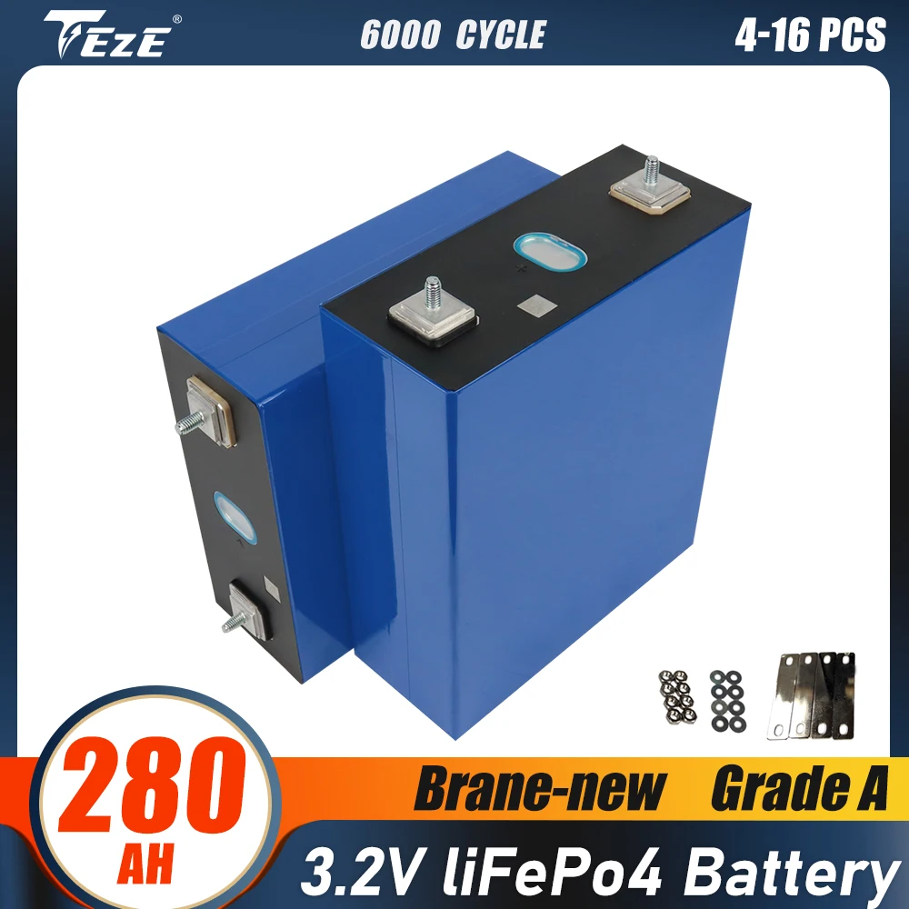 

Grade A 3.2V 280Ah Lifepo4 Battery 6000 Cycle Rechargeable Cell Pack DIY 12V 24V for RV Campers EV Forklift Yacht EU US TAX Free
