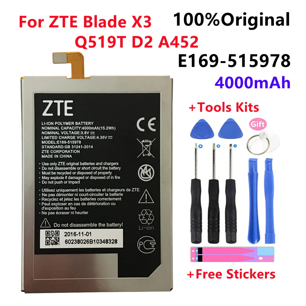 

100% Original New Tested 4000mAh E169-515978 515978 For ZTE Q519T Blade X3 Blade D2 Blade A452 T620 T-620 Battery Bateria