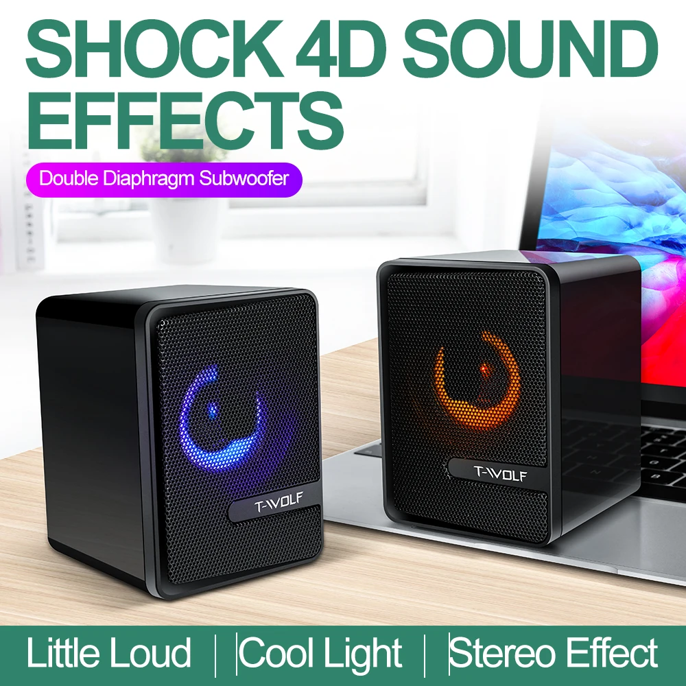 S3 Computer Speaker Bass USB Light Emitting Heavy Subwoofer Double Diaphragm Mobile Phone Laptop Box 4D Small Stereo Effect