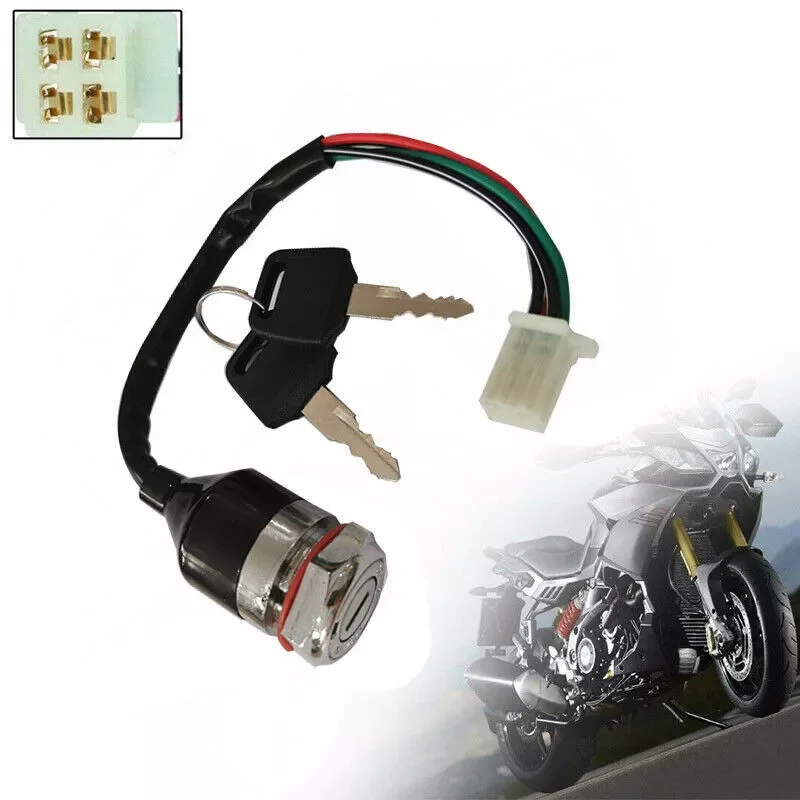 

Motorcycle Ignition Barrel Key Switch 4 Wire ATV Waterproof Iron Ignition Start Ignition Switch Door Lock Key