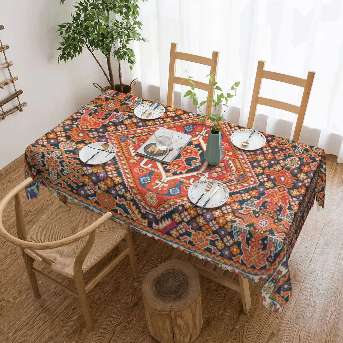 

Rectangular Waterproof Antique Persian Tribal Turkish Kilim Tablecloth Table Cover Vintage Bohemian Ethnic Art Table Cloth