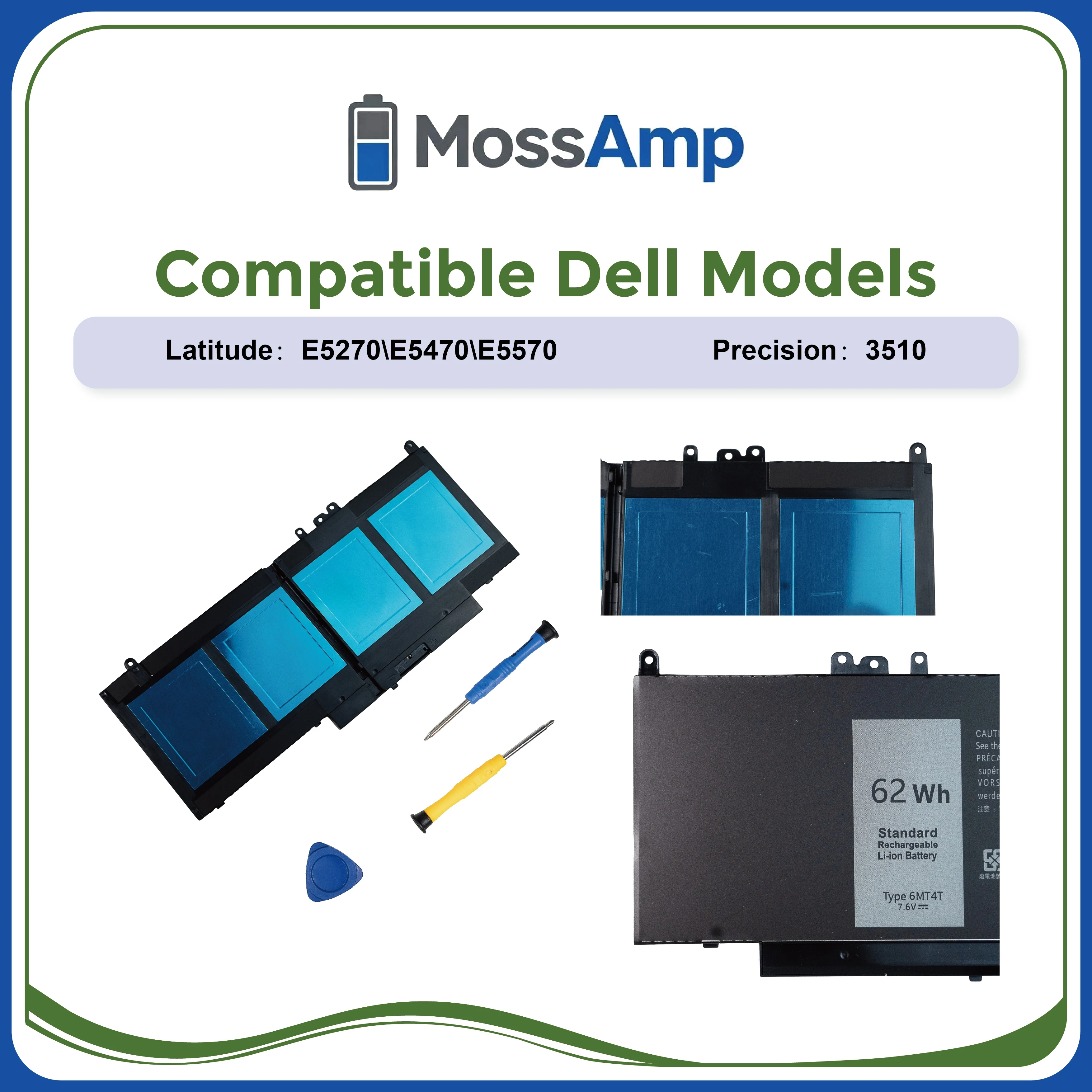 Фото Аккумулятор для ноутбуков MossAmp 7.6V 62WH 6MT4T для Latitude E5470 E5570 E5270, Precision 3510 P62G P48F, 7V69Y TXF9M 79VRK HK6DV 451-BBTX №2