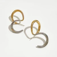perisbox two tone double circle stud earrings s shape irregular geometric earrings for women minimalist earrings trendy 2020