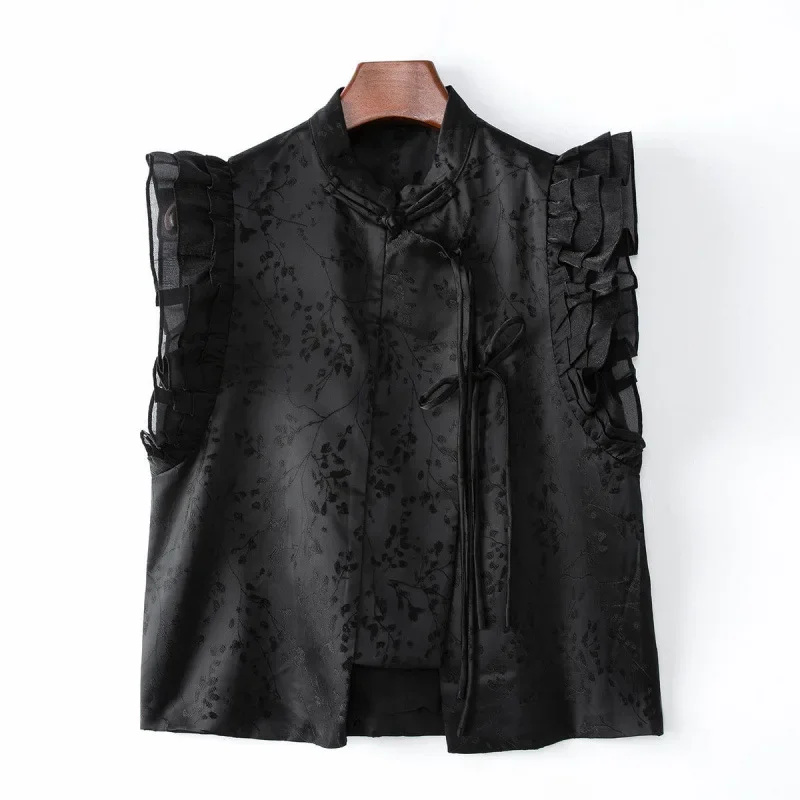 Nichevest женский летний новый стиль 2024 50% шелковый китайский жилет на пуговицах с