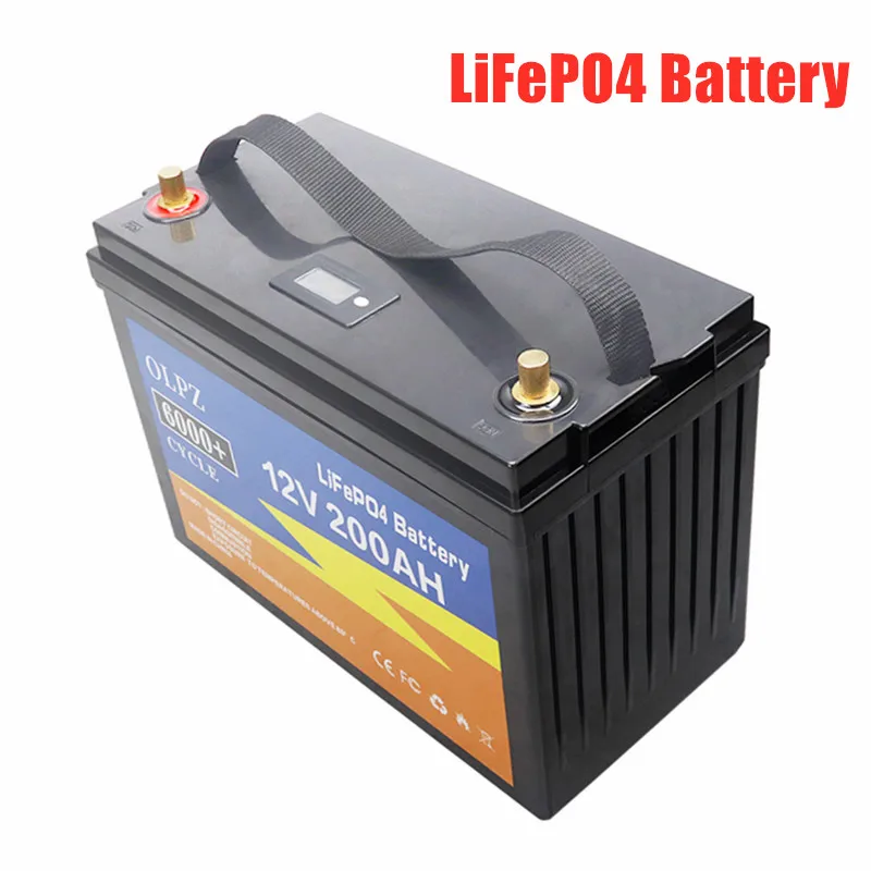 

12V 200Ah LiFePO4 Cell 12.8V Built-in BMS Lithium Iron Phosphate Battery for RV Campers Golf Cart Off-Road Off-Grid with Charger