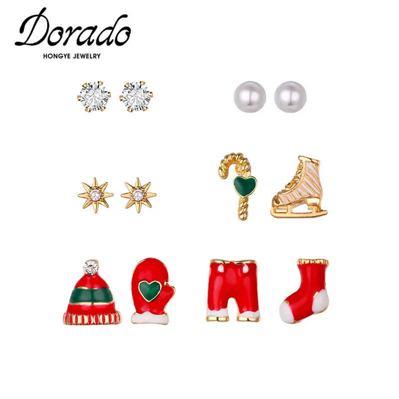 

Dorado 6 pairs/lot Geometric Sweet Snow Boots Stud Earrings Set For Women Crystal Christmas Gifts Brincos Jewelry Bijoux 2023