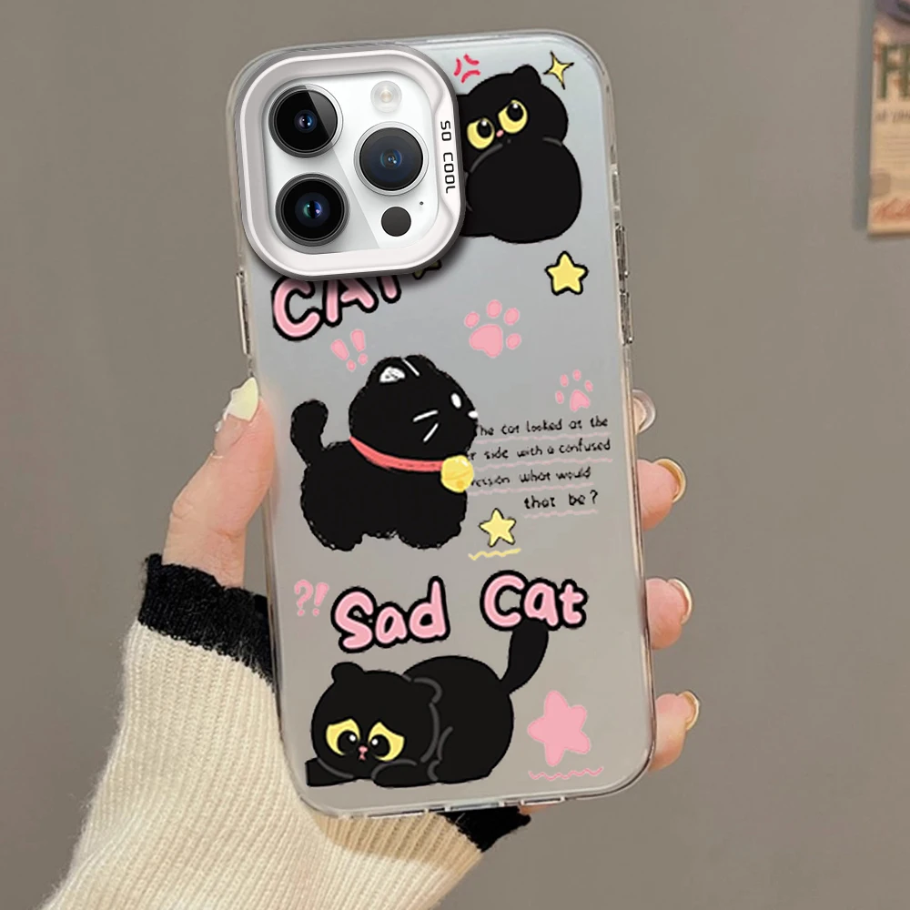 Чехол для телефона с мультяшным грустным котом iPhone 16 12 13 14 15 Pro Max Plus цветной